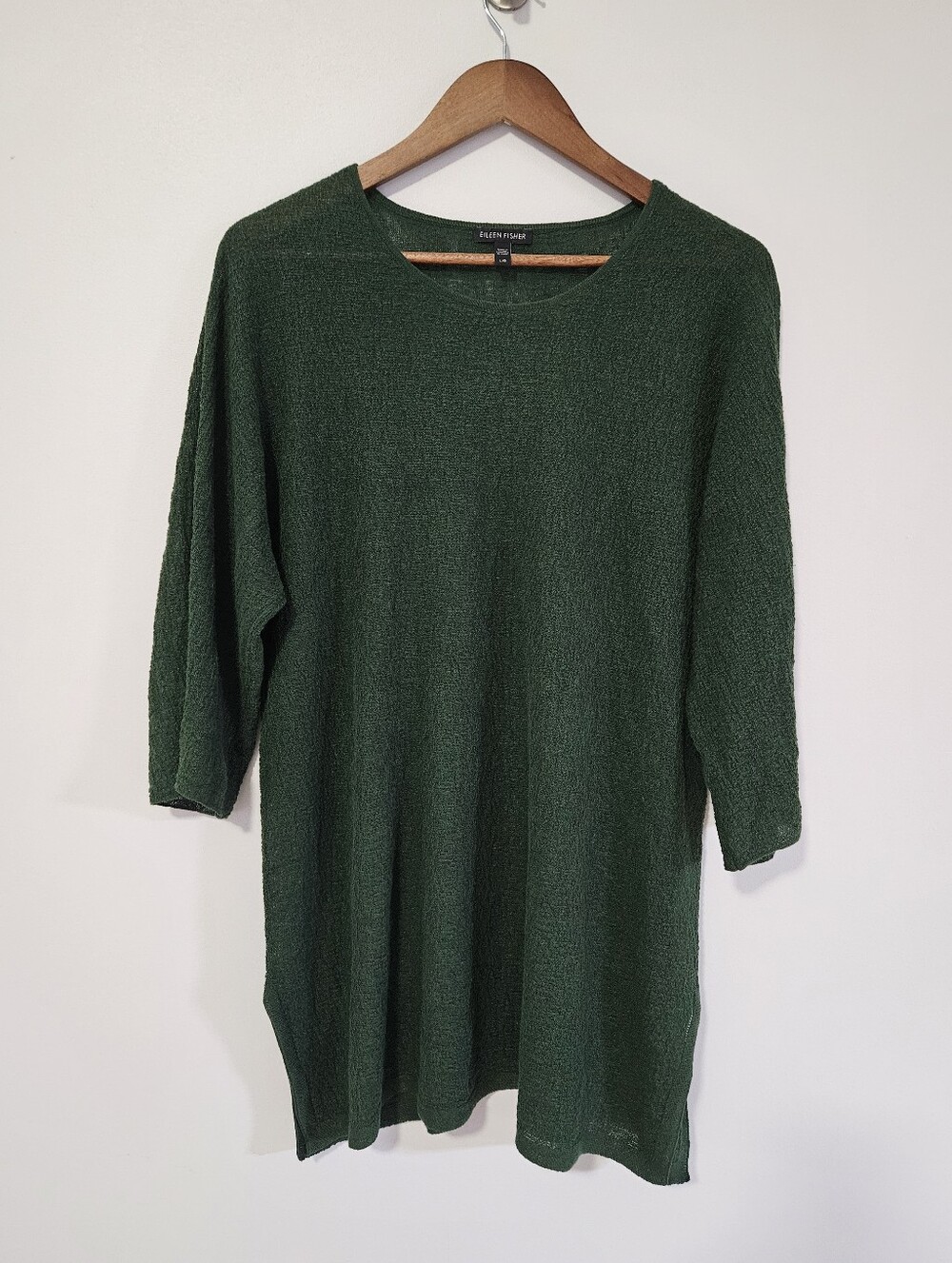 Eileen Fisher 100% Organic Linen Top Dark Green Large